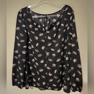 Crowns on black longsleeve top